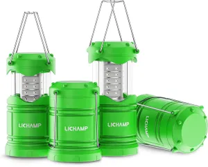 Lichamp 4 Pack LED Camping Lanterns, Battery Powered Camping Lights LED Collapsible Flashlight Portable Emergency Supplies Kit, A4DG