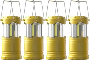 Lichamp LED Camping Lantern, 4 Pack Battery Powered Flashlight for Power Outages, Portable Collapsible Hanging Light Essential for Home, Outdoor, Emergency Lamp Survival Kit Gear for Hurricane, Yellow
