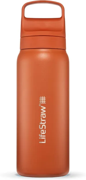 LifeStraw Go Series — Insulated Stainless Steel Water Filter Bottle for Travel and Everyday Use Removes Bacteria, Parasites and Microplastics, Improves Taste, 24oz Kyoto Orange