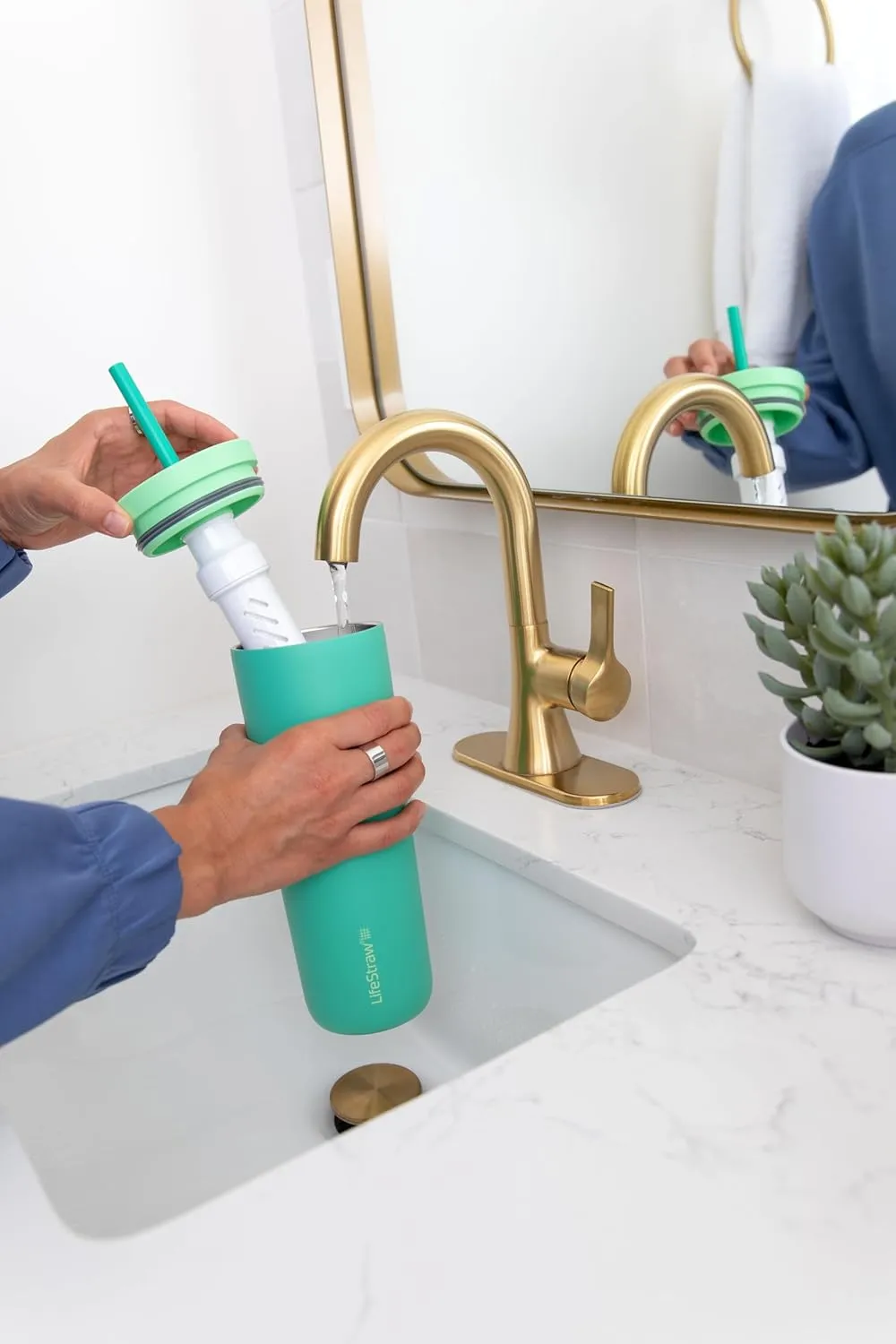 LifeStraw Go Series Tumbler – Double Wall Insulated Stainless Steel Water Filter, Aegean Sea, Designed for Everyday Use, Removes Bacteria, Parasites, Microplastics, and Improves Taste