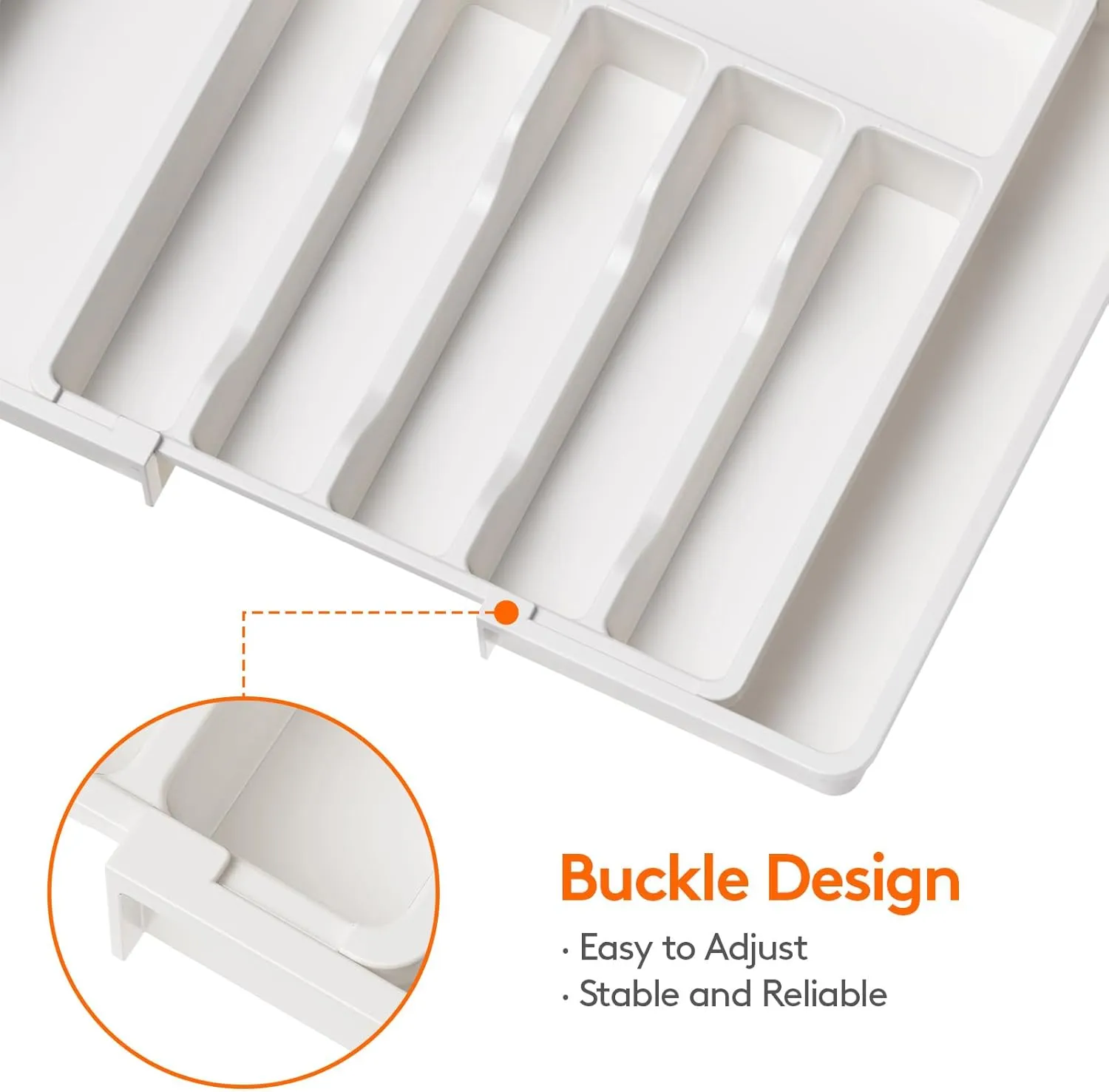 Lifewit Silverware Drawer Organizer, Expandable Utensil Tray for Kitchen, BPA Free Flatware and Cutlery Holder, Adjustable Plastic Storage for Spoons Forks Knives, 2 Pack, White