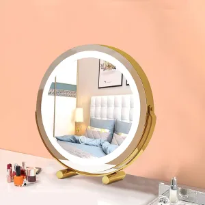 Lighted Vanity Makeup Mirror With Smart Touch Control 3 Color Adjustable Brightness Light Up Mirror For Dressing Table Tabletop Cosmetic Illuminated Mirror Round Rechargeable ( Color : gold , Size : 1