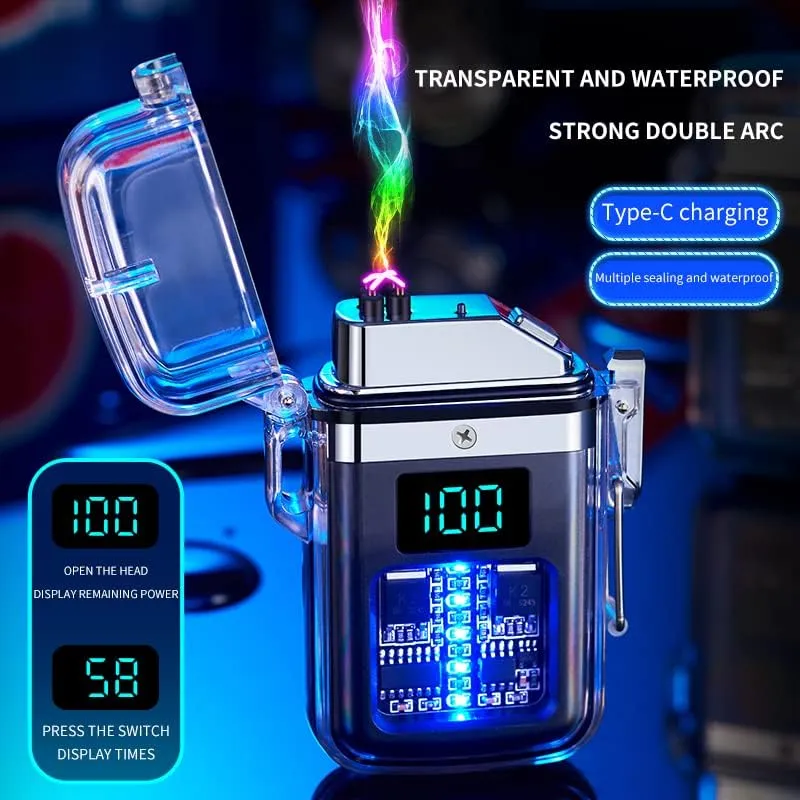 Lighters, Dual Arc Electric Lighter USB Rechargeable Lighter Windproof Lighter Flameless Plasma Lighter with Battery Indicator for Fire, Cigarette, Candle - Outdoors Indoors (Black)