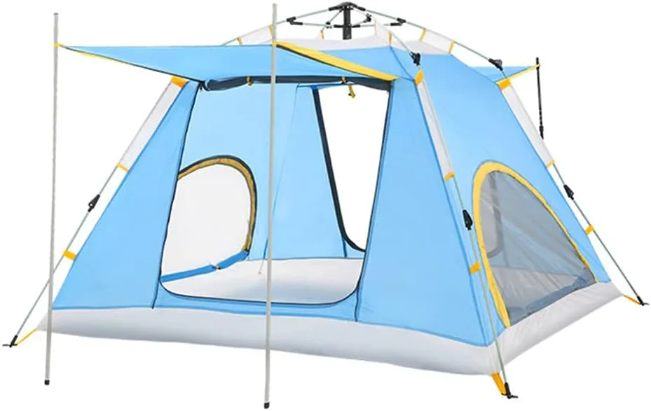 Lightweight Instant Pop Up Tent for 3 to 4 Person Automatic Opening Hydraulic Double Layer Portable Automatic Tent Family Camping Tent with Porch