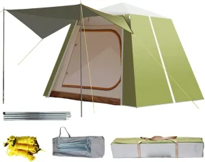 Lightweight Instant Pop Up Tent for 3 to 4 Person Automatic Opening Hydraulic Double Layer Portable Automatic Tent Family Camping Tent with Porch