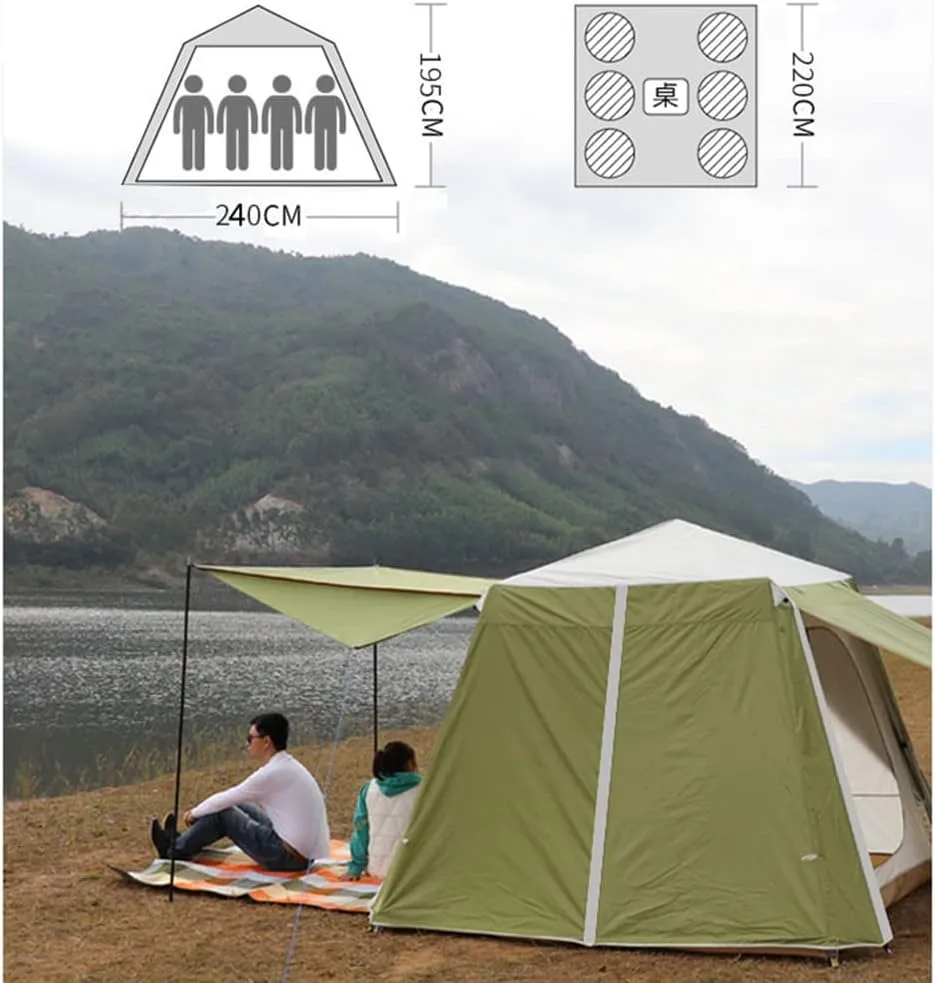 Lightweight Instant Pop Up Tent for 3 to 4 Person Automatic Opening Hydraulic Double Layer Portable Automatic Tent Family Camping Tent with Porch