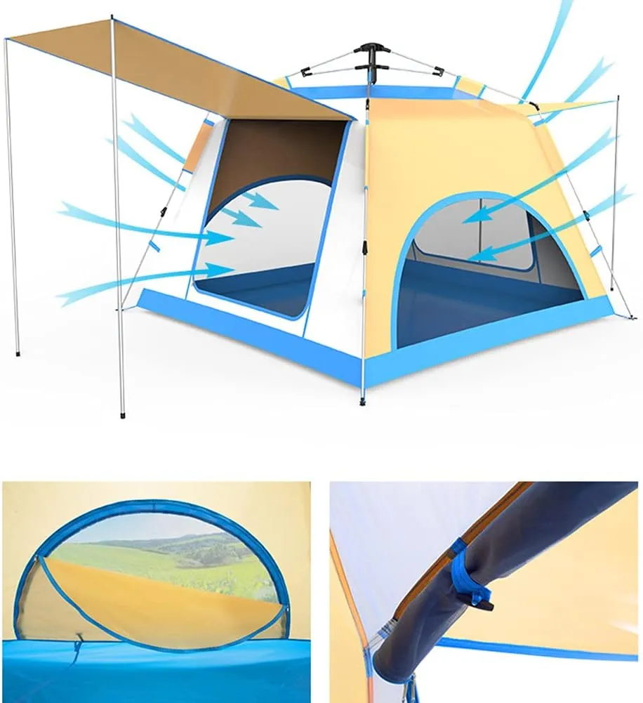 Lightweight Instant Pop Up Tent for 3 to 4 Person Automatic Opening Hydraulic Double Layer Portable Automatic Tent Family Camping Tent with Porch