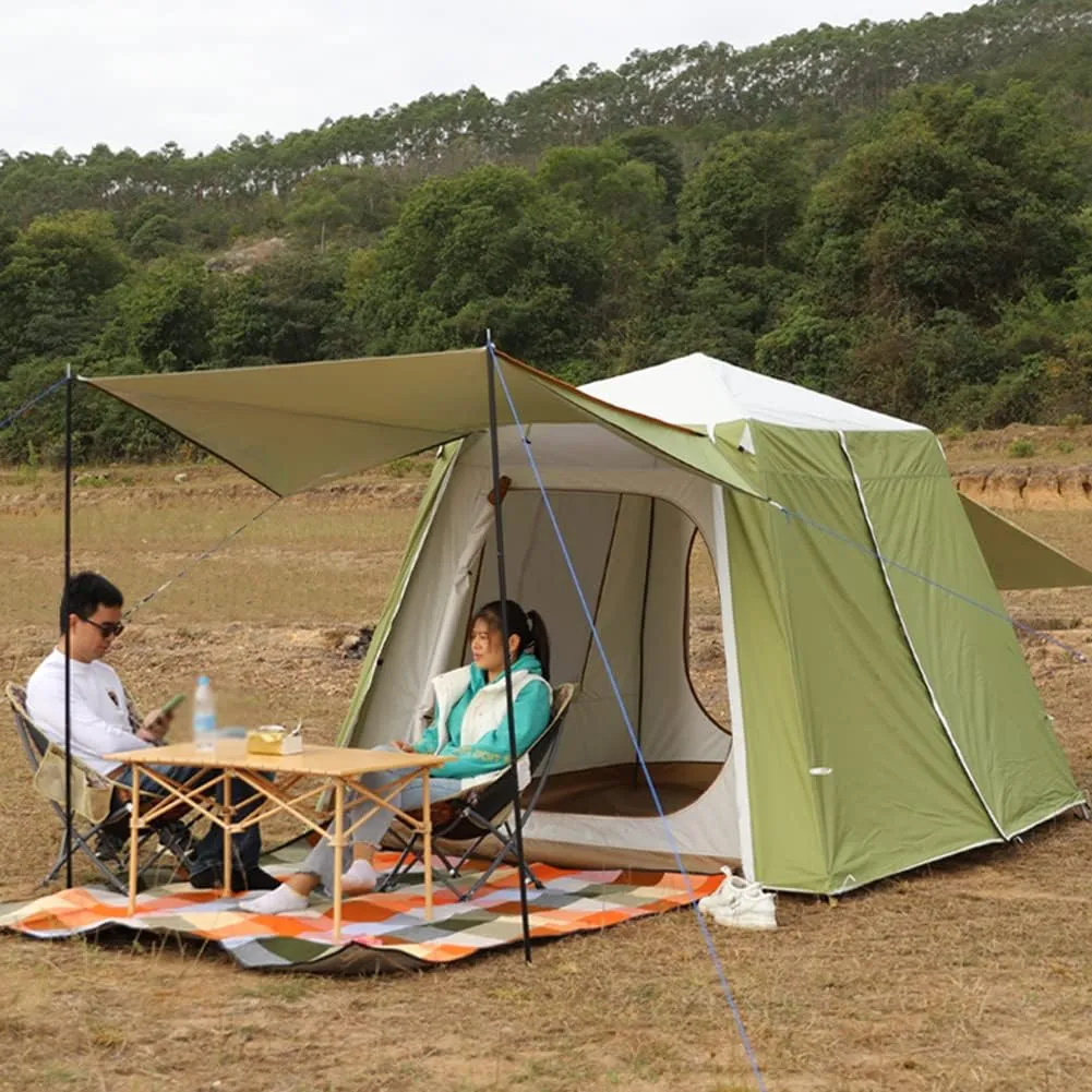 Lightweight Instant Pop Up Tent for 3 to 4 Person Automatic Opening Hydraulic Double Layer Portable Automatic Tent Family Camping Tent with Porch