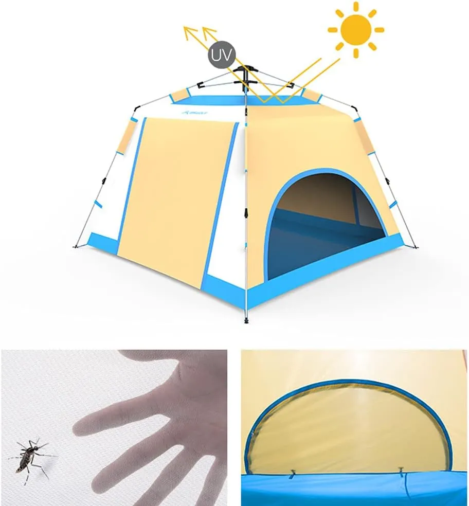 Lightweight Instant Pop Up Tent for 3 to 4 Person Automatic Opening Hydraulic Double Layer Portable Automatic Tent Family Camping Tent with Porch