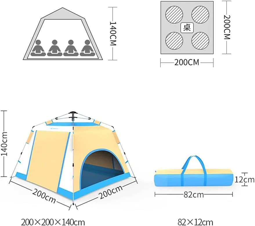 Lightweight Instant Pop Up Tent for 3 to 4 Person Automatic Opening Hydraulic Double Layer Portable Automatic Tent Family Camping Tent with Porch