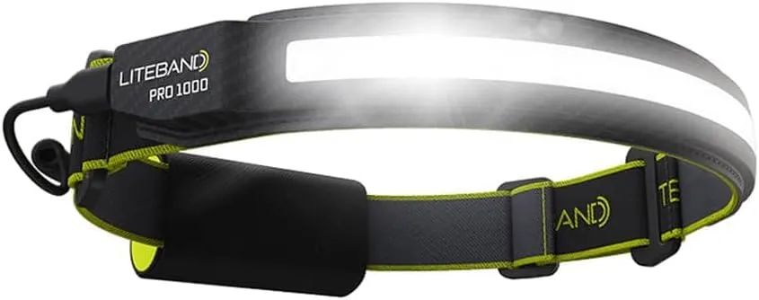 Liteband PRO 1000 Lumens LED Headlamp Rechargeable Battery Powered, Super Bright Tactical Head Lamp Flashlight Hard Hat Light, Mechanic Lamps, Camping, Running, Best Rated For Adults Forehead, Carbon
