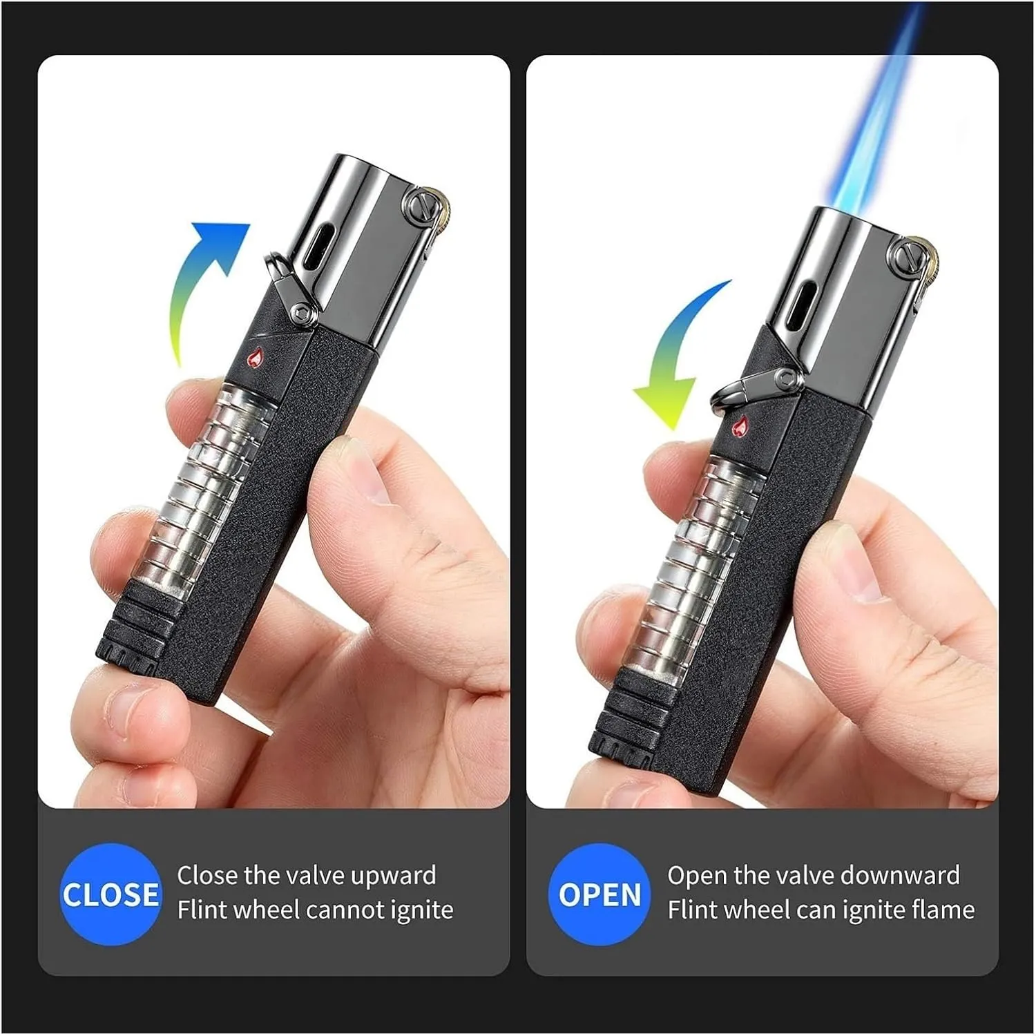 Lockable Flame Windproof Lighter, 2024 Butane Fuel Jet Torch, Visible Gas Jet Torch Lighter, Gift for Friends and Family (Butane Not Included)(Gold)