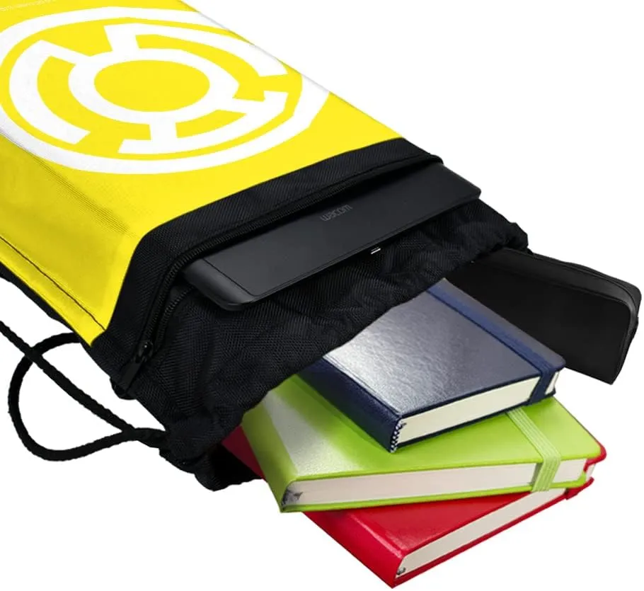 LOGOVISION Green Lantern Blackest Night Sinestro Corps Yellow Lantern Logo Drawstring Backpack Sports Bag Sackpack 17" x 13", Perfect for Gym, Yoga or Practice