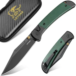 LOTHAR Falcon Pocket Knife, 3.43" 14C28N Steel Blade EDC Knife, G10 Handle, Pocket Folding Knife with Clip, Button Lock, Gifts for Men Women (Dark Green)
