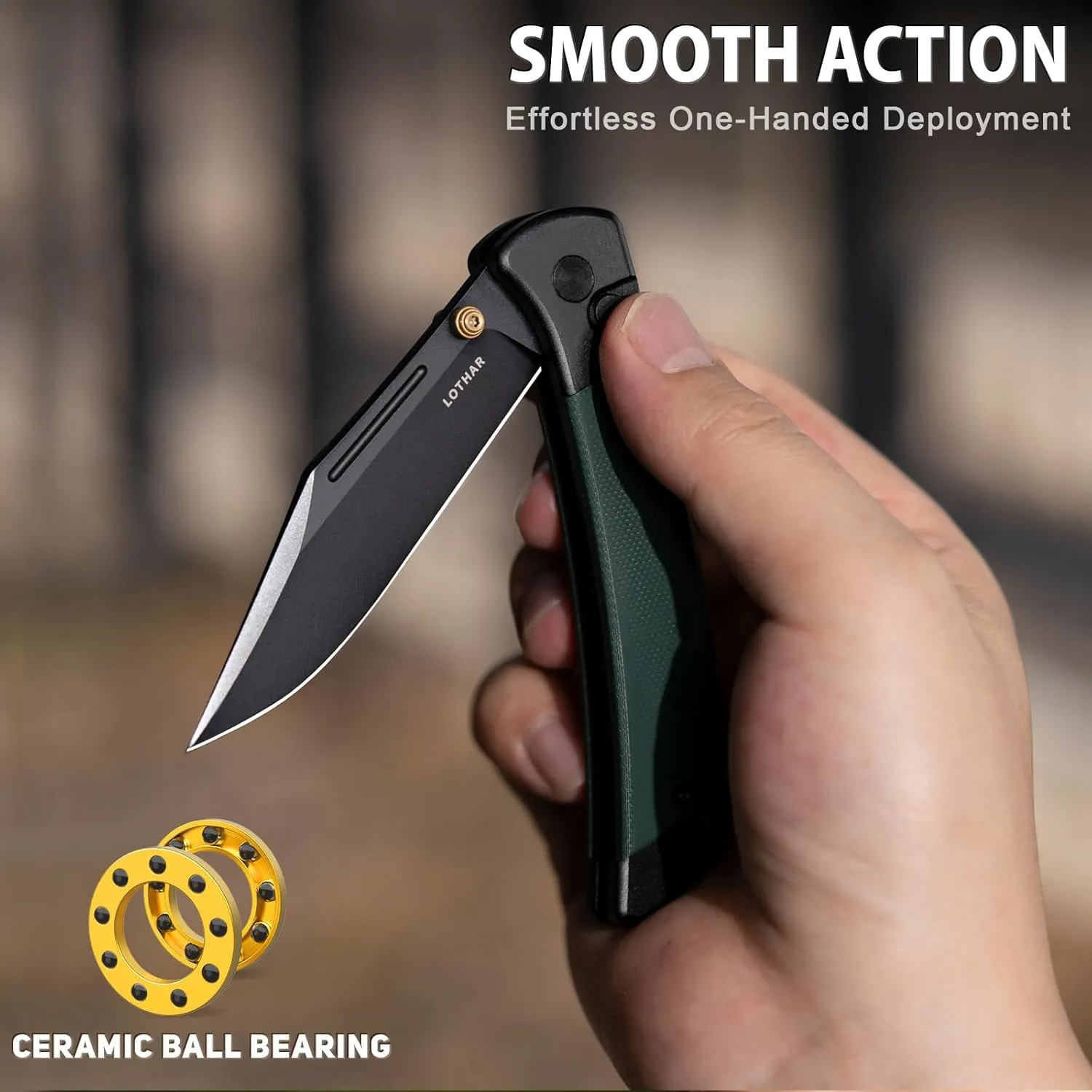 LOTHAR Falcon Pocket Knife, 3.43" 14C28N Steel Blade EDC Knife, G10 Handle, Pocket Folding Knife with Clip, Button Lock, Gifts for Men Women (Dark Green)