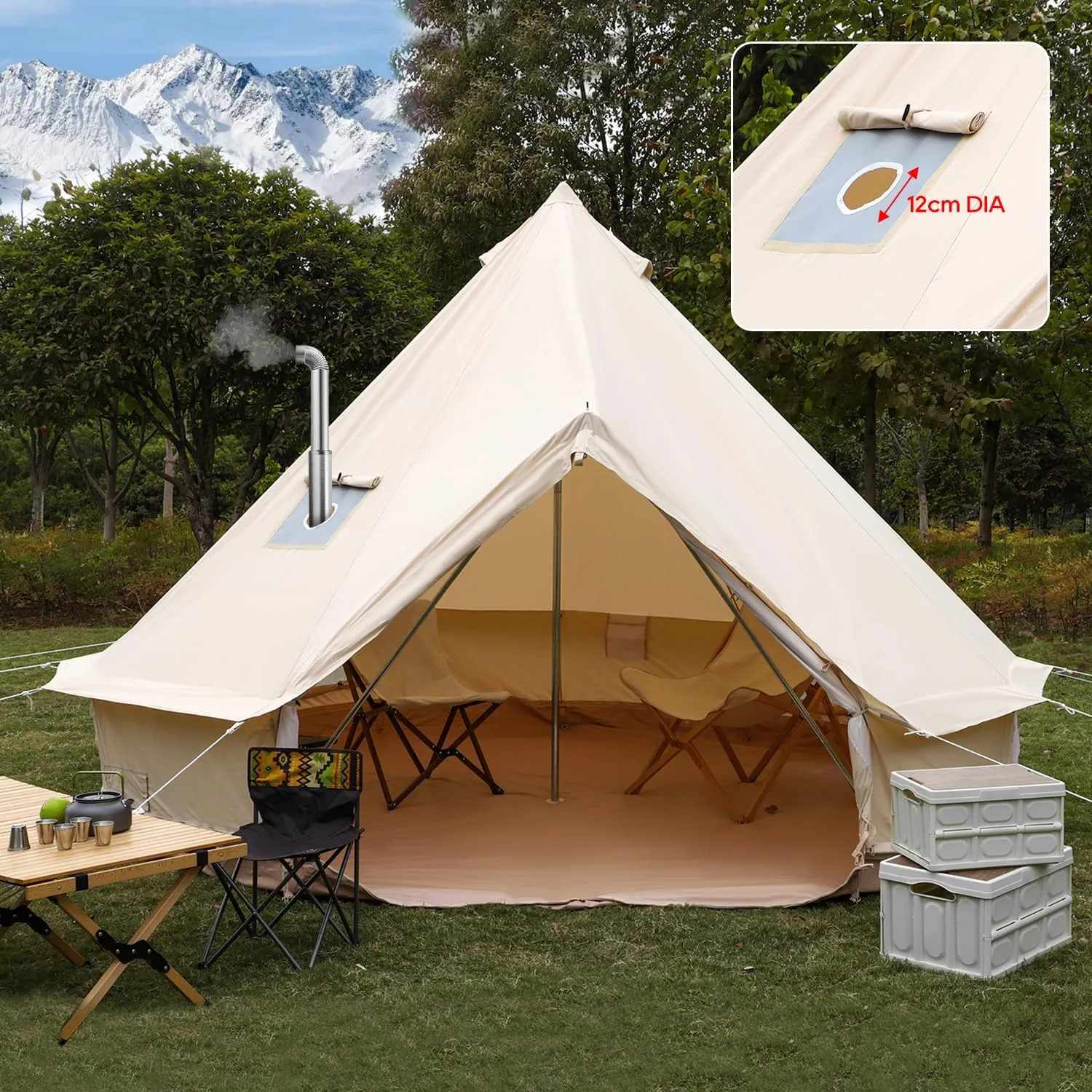 Luxury Cotton Bell Tent, Yurt Canvas Tent with Stove Jack, 4/6/8 Person Family 4 Season Camping