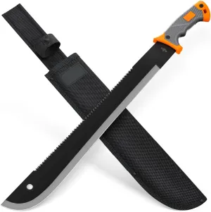 Machete with Saw - 25” Heavy Duty Tool & Sheath - Ergonomic No-Slip Handle - Survival Knife with Serrated Blade - Machetes for Bushcraft Outdoor Hunting Garden Cutting Trees and Yard Work