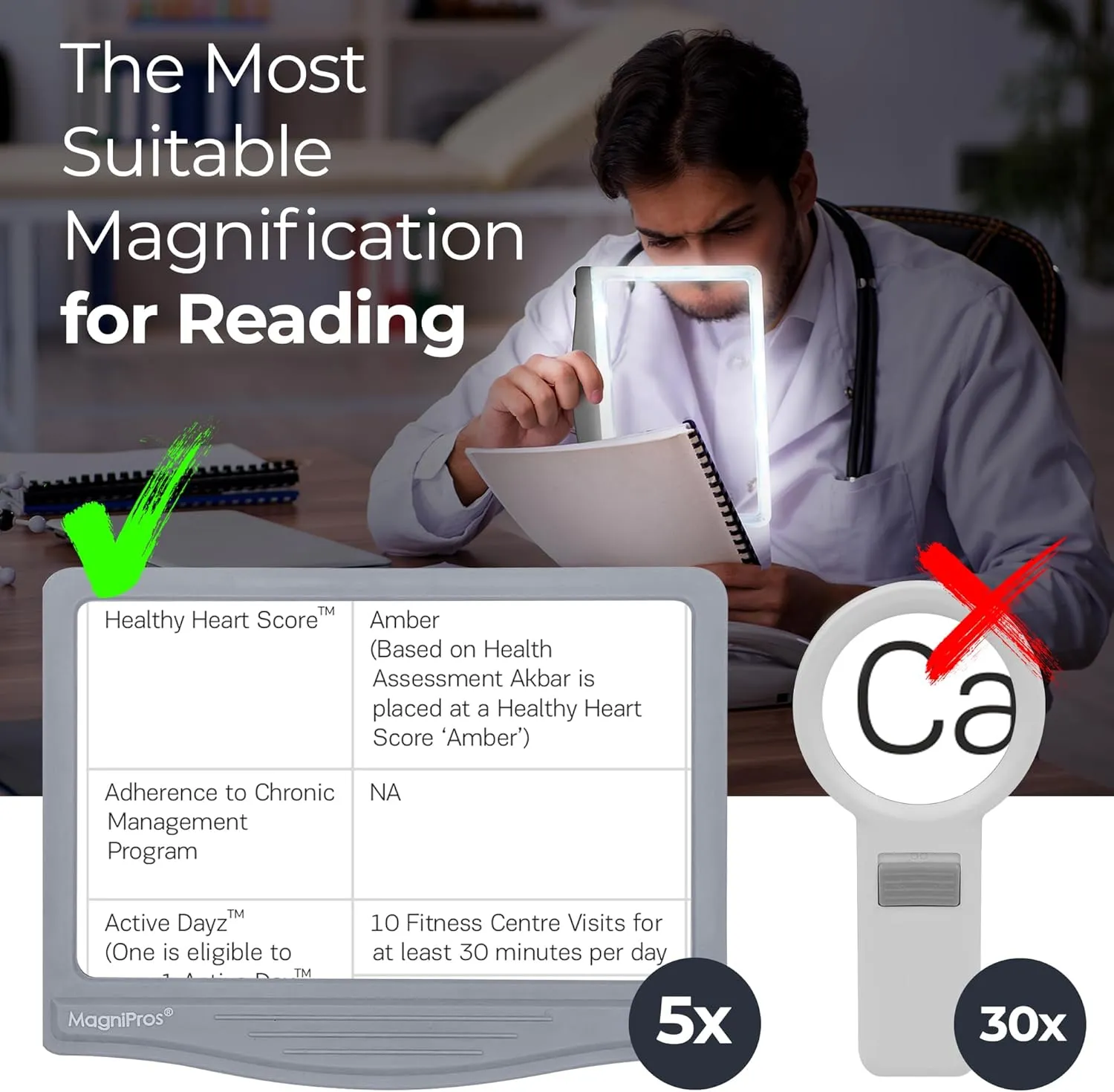 MAGNIPROS Patented 5X Large LED Page Magnifier with Detachable Stand | Eye Caring 3 Color Light Modes & Anti-Glare Lens to Reduce Eye Strain-Ideal for Reading Fine Print, Crafting, Low Vision Seniors