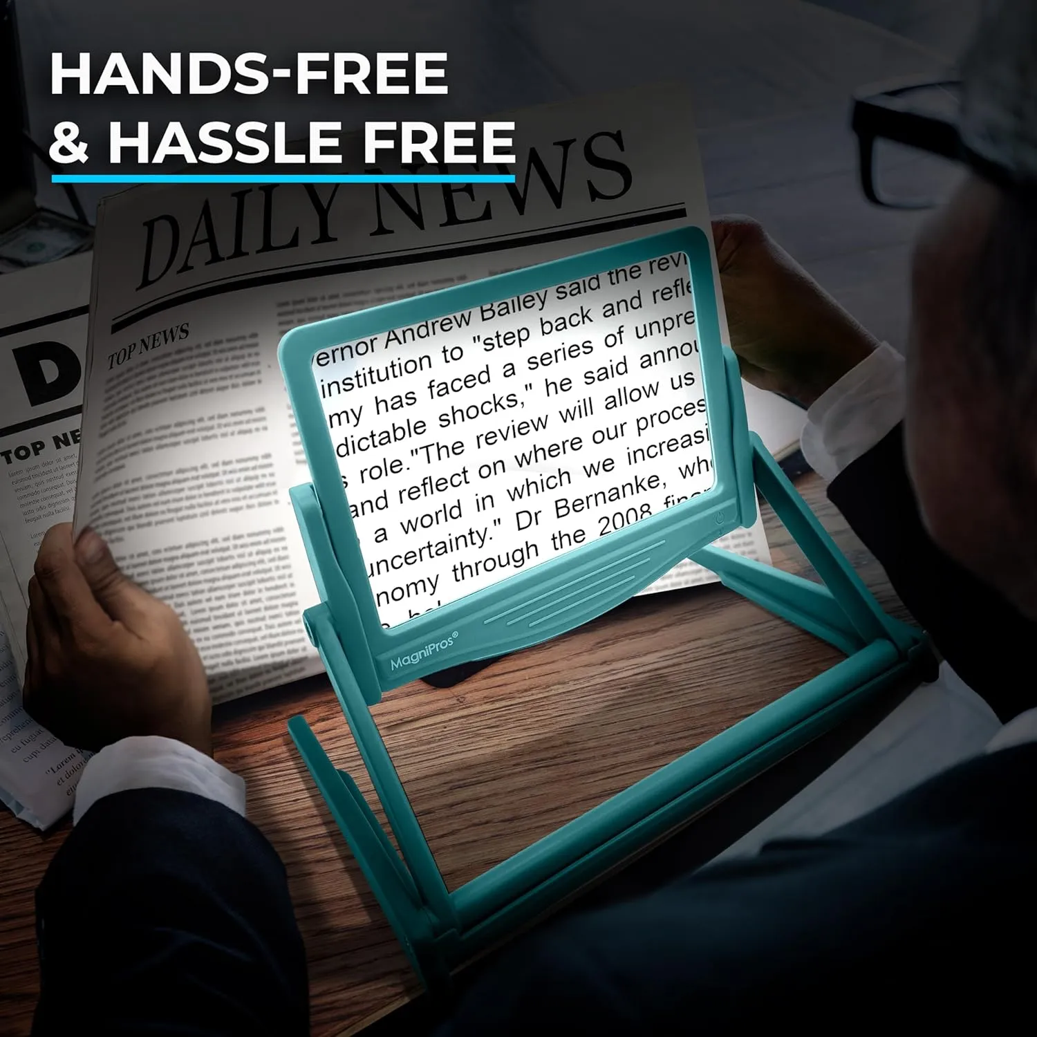MAGNIPROS Patented 5X Large LED Page Magnifier with Detachable Stand | Eye Caring 3 Color Light Modes & Anti-Glare Lens to Reduce Eye Strain-Ideal for Reading Fine Print, Crafting, Low Vision Seniors