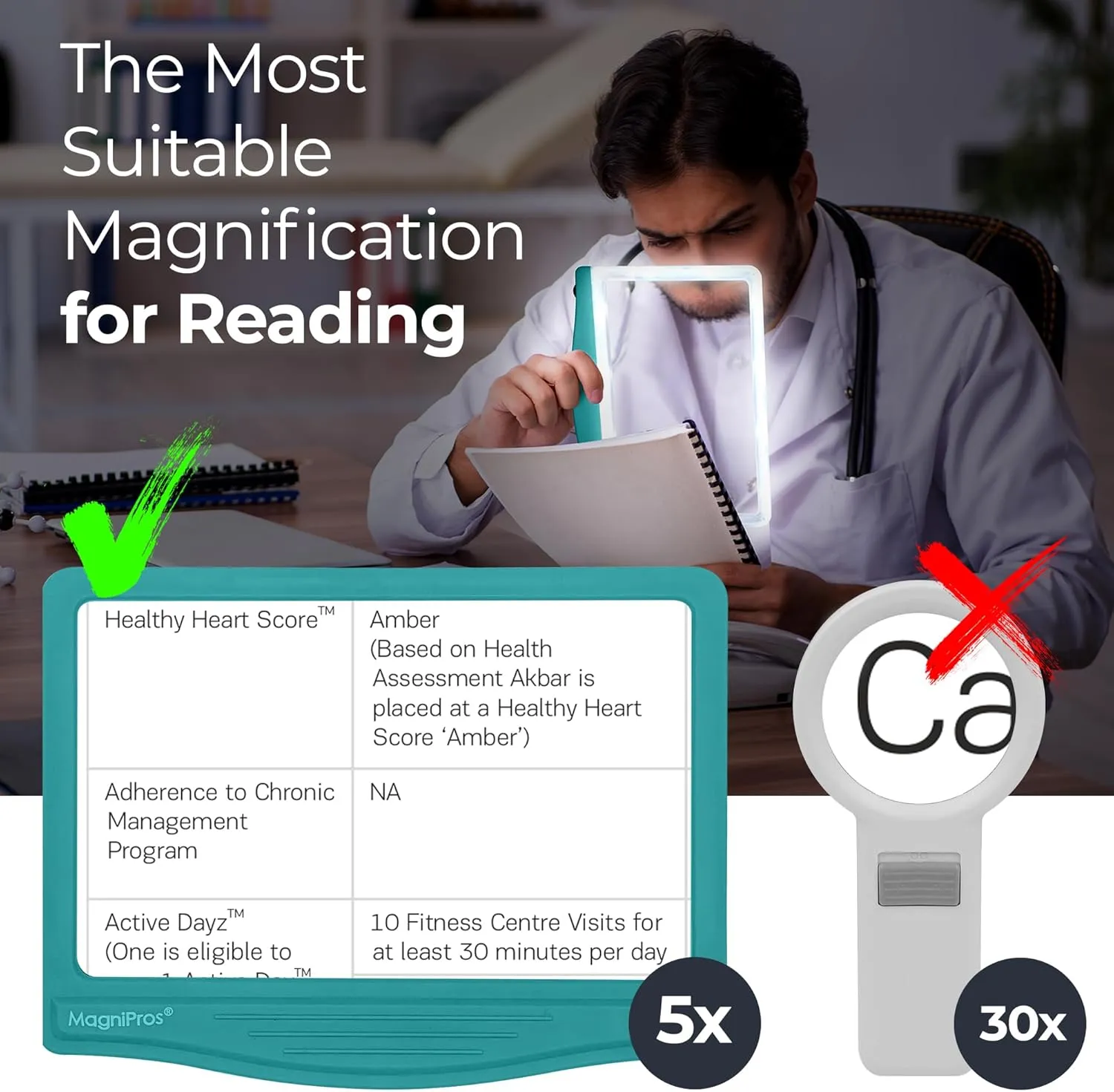 MAGNIPROS Patented 5X Large LED Page Magnifier with Detachable Stand | Eye Caring 3 Color Light Modes & Anti-Glare Lens to Reduce Eye Strain-Ideal for Reading Fine Print, Crafting, Low Vision Seniors