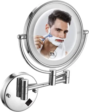 Makeup Mirror 10X, Double-Sided Makeup Mirror 8inch Makeup Mirror with Led Lights, 360 Rotation for Makeup,USB Rechargeable(Chrome)