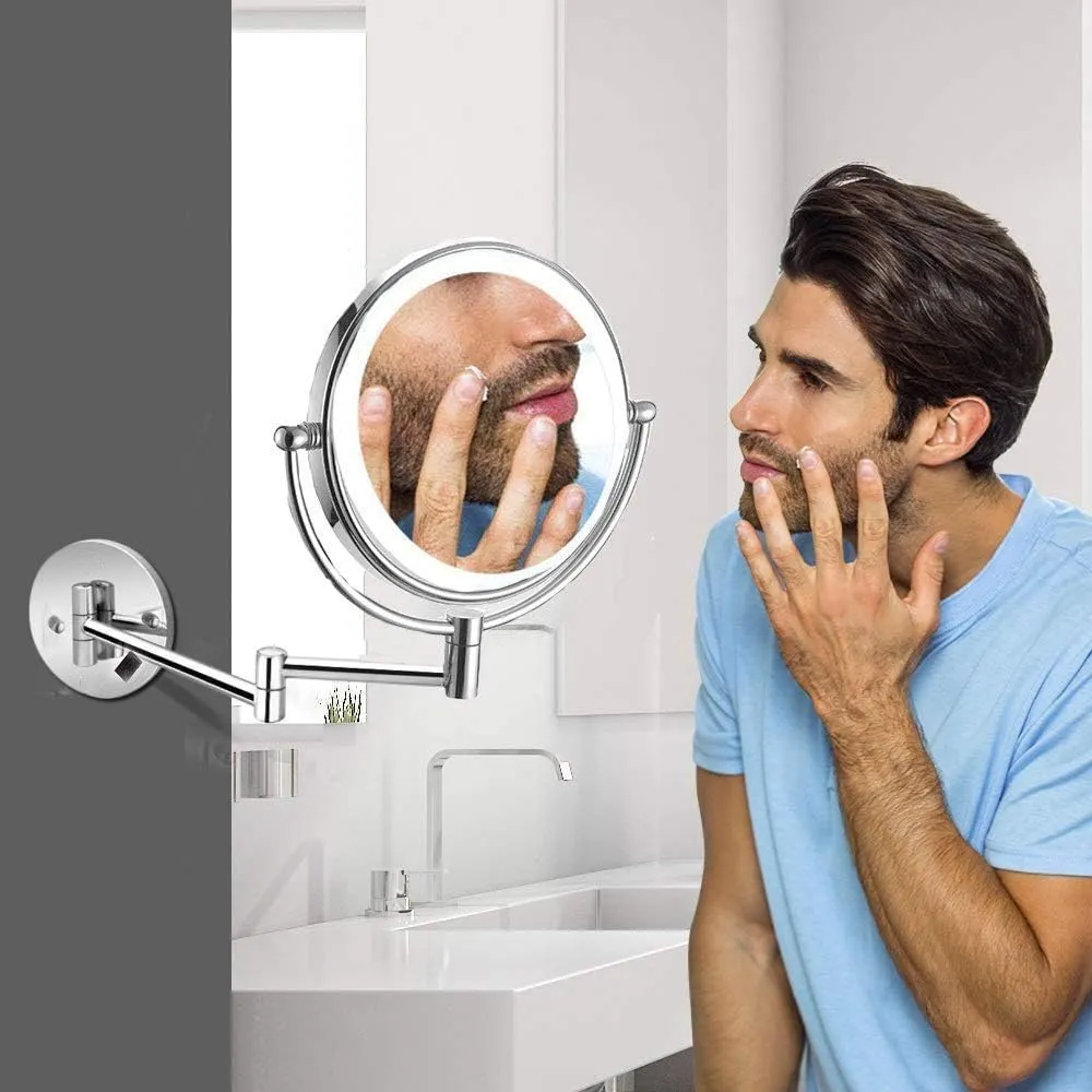 Makeup Mirror 10X, Double-Sided Makeup Mirror 8inch Makeup Mirror with Led Lights, 360 Rotation for Makeup,USB Rechargeable(Chrome)