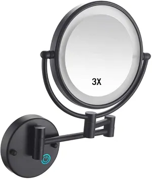 Makeup Mirror Wall Mounted, Cosmetic Mirror with Lights and Magnification 3X, Bathroom Mirror 8inch Round Make Up Mirror 360 Rotation, for Bathroom Hotels USB Rechargeable