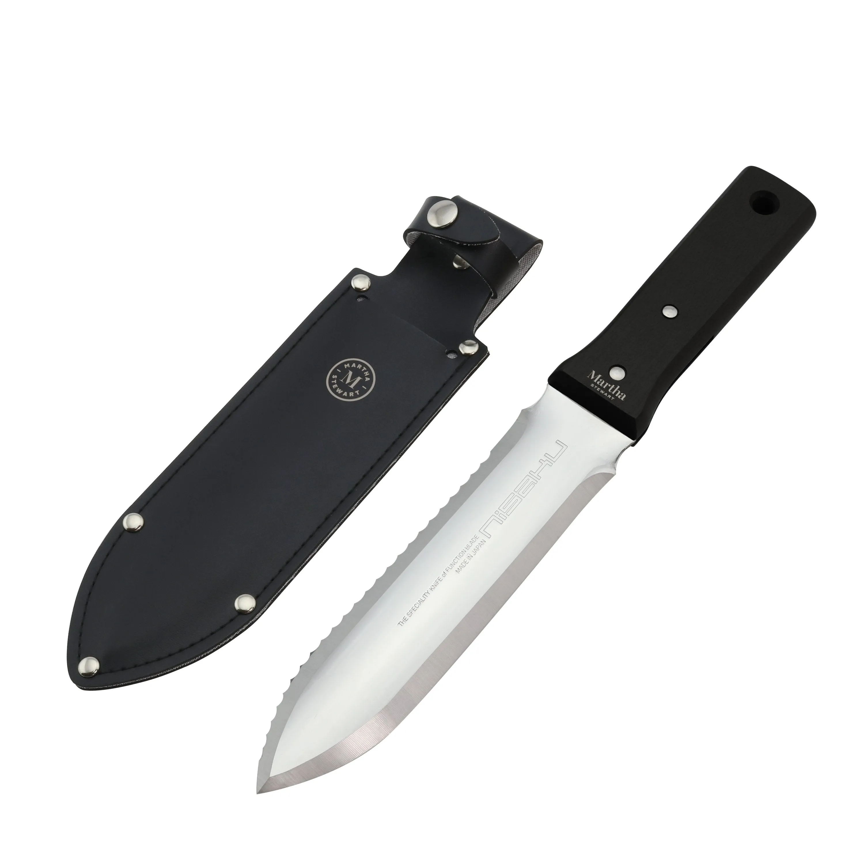 Martha Stewart MTS-HHK1-MBK 7.25 in. Blade Hori-Hori Stainless Steel Tomita Weeding Knife (Black)