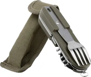 MDybf 8 in 1 Camping Cutlery Set Folding Tableware Stainless Steel Portable Camping Dinnerware Eating Utensils with Holder for Picnic Hiking BBQ Outdoor Travel