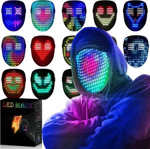 MEGOO Led Mask with Gesture Sensing Transforming,Light Up Luminous Digital Glow Mask for Halloween Rave Dj Party Masquerade