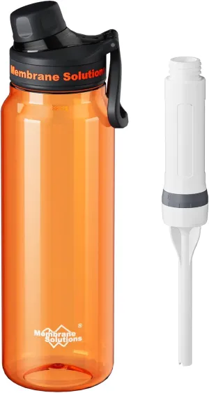 Membrane Solutions C3 Filtered Water Bottle, 36oz BPA-Free Bottle with Replaceable ACFX2 Filter Cartridge, Portable Water Filter, Travel, Hiking & Camping for Clean Drinking Water Anywhere(Orange)