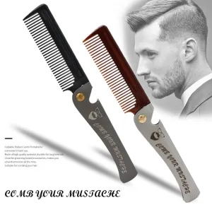 Men Folding Pocket Hair Beard Comb Comb Metal Handle Foldable Comb