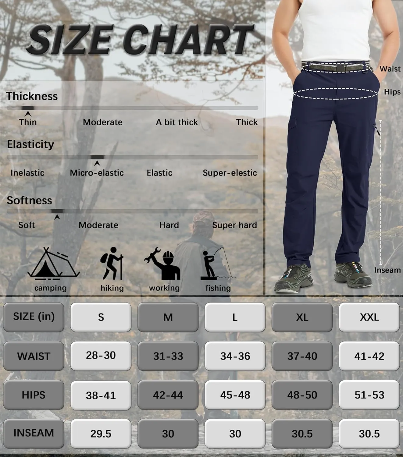 Men's Cargo Hiking Pants Lightweight Water Resistant Quick Dry Outdoor Fishing Travel Climbing Work Pants