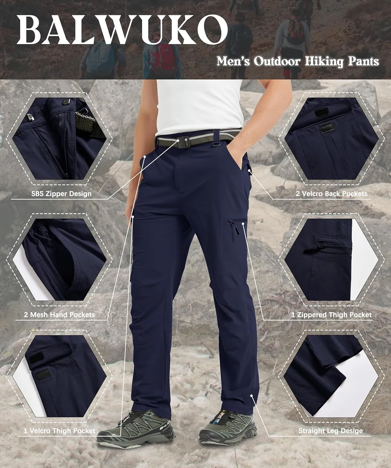 Men's Cargo Hiking Pants Lightweight Water Resistant Quick Dry Outdoor Fishing Travel Climbing Work Pants