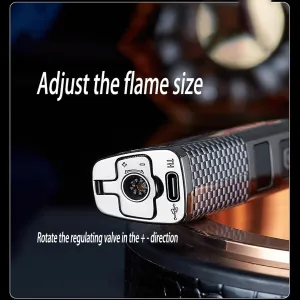 Metal Blue Flame Lighter, Classic Push Switch Lighter, Windproof Jet Flame Portable Lighter, Adjustable Flame, Refillable Butane, Suitable for Indoor and Outdoor Use(Black2)