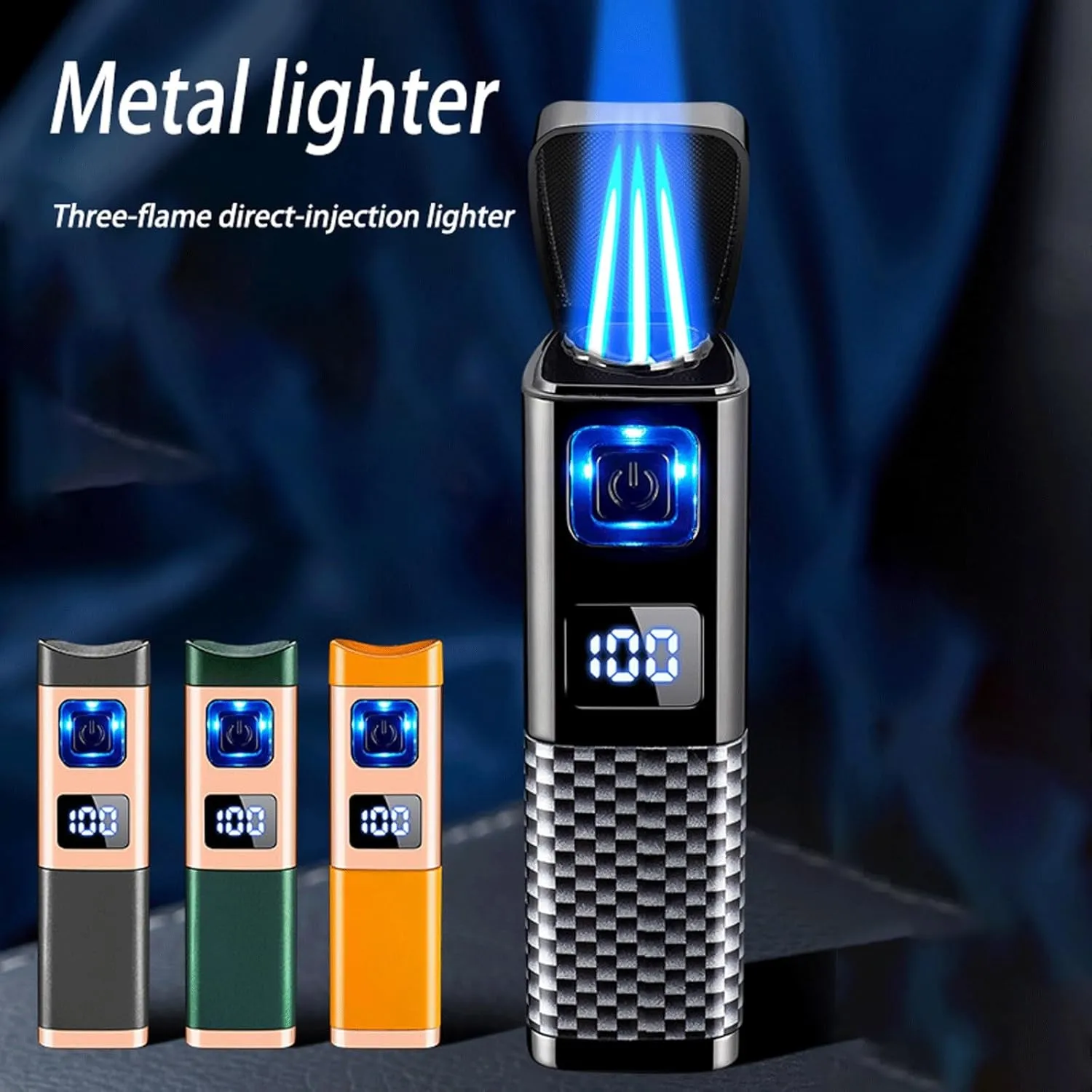 Metal Blue Flame Lighter, Classic Push Switch Lighter, Windproof Jet Flame Portable Lighter, Adjustable Flame, Refillable Butane, Suitable for Indoor and Outdoor Use(Black2)
