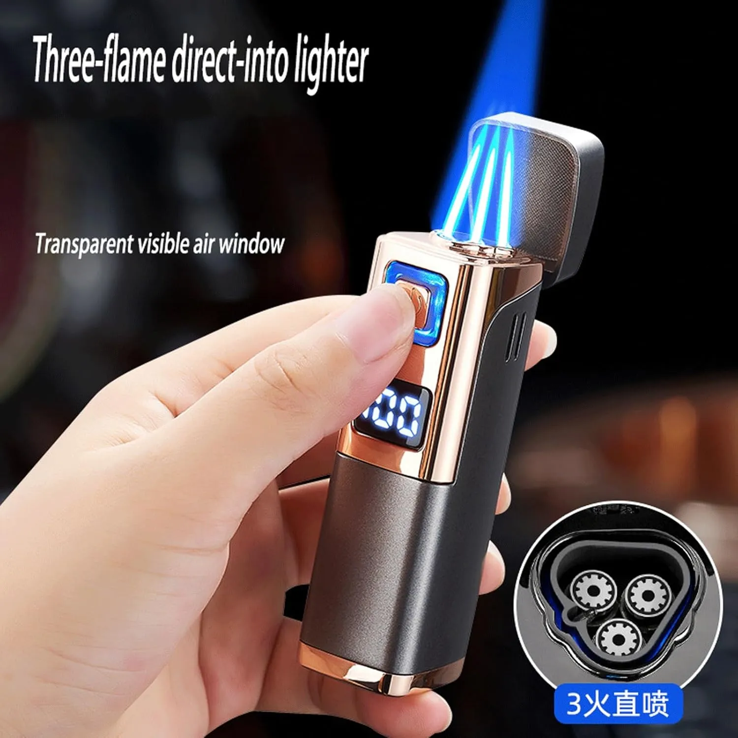 Metal Blue Flame Lighter, Classic Push Switch Lighter, Windproof Jet Flame Portable Lighter, Adjustable Flame, Refillable Butane, Suitable for Indoor and Outdoor Use(Black2)