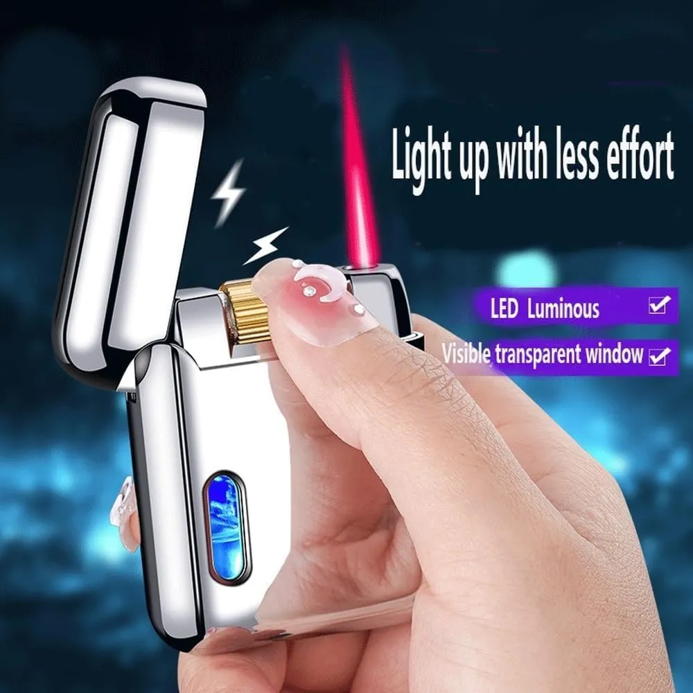 Metal Butane Windproof & Waterproof Adjustable Flame Lighter, Torch, Candle, Camping, Indoor/Outdoor, Silver