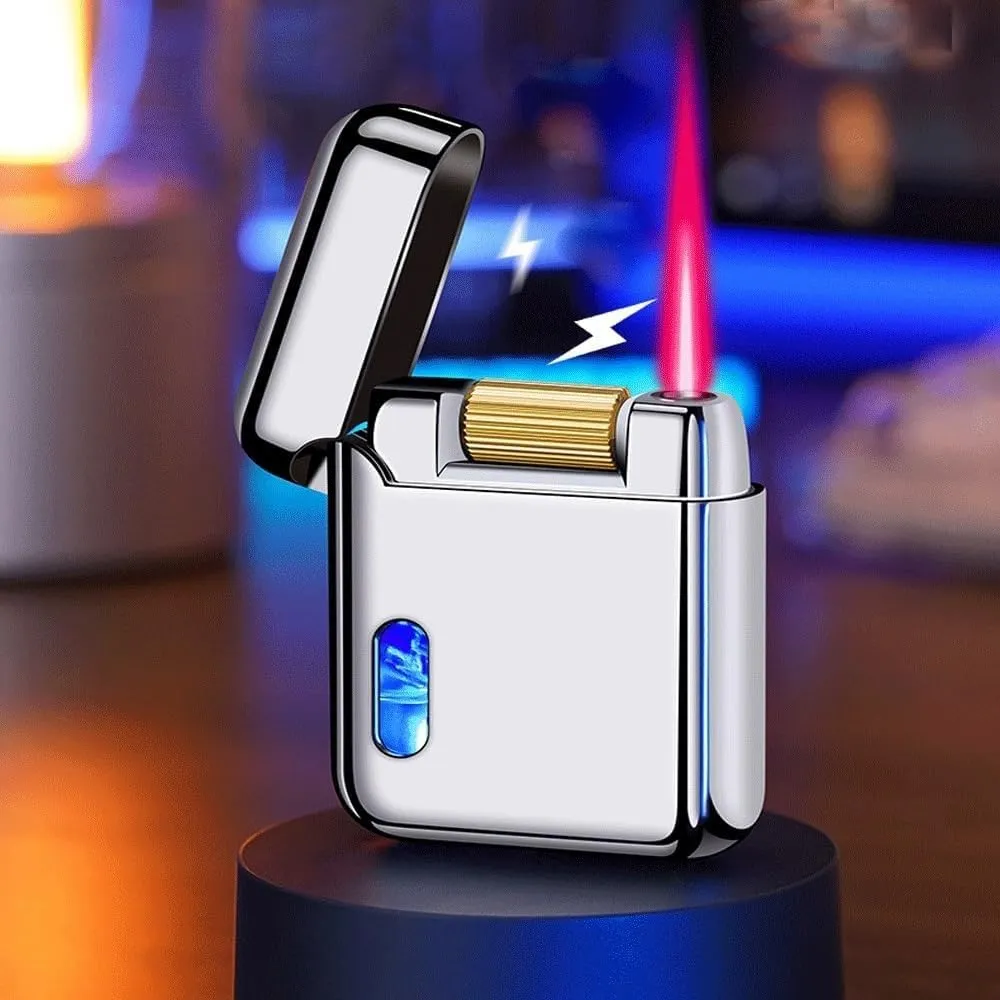 Metal Butane Windproof & Waterproof Adjustable Flame Lighter, Torch, Candle, Camping, Indoor/Outdoor, Silver