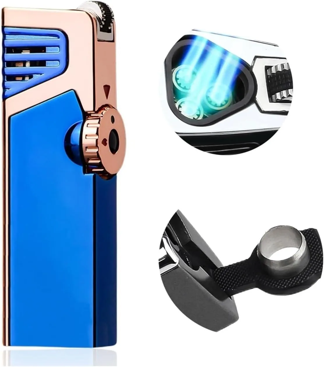 Metal Triple Jet Torch Lighter, Portable Flint Lighter, Rechargeable Jet Lighter, Gift for Men, Suitable for Candle Hiking Gear Lighter(Yellow)
