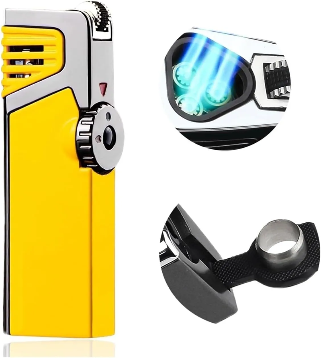 Metal Triple Jet Torch Lighter, Portable Flint Lighter, Rechargeable Jet Lighter, Gift for Men, Suitable for Candle Hiking Gear Lighter(Yellow)