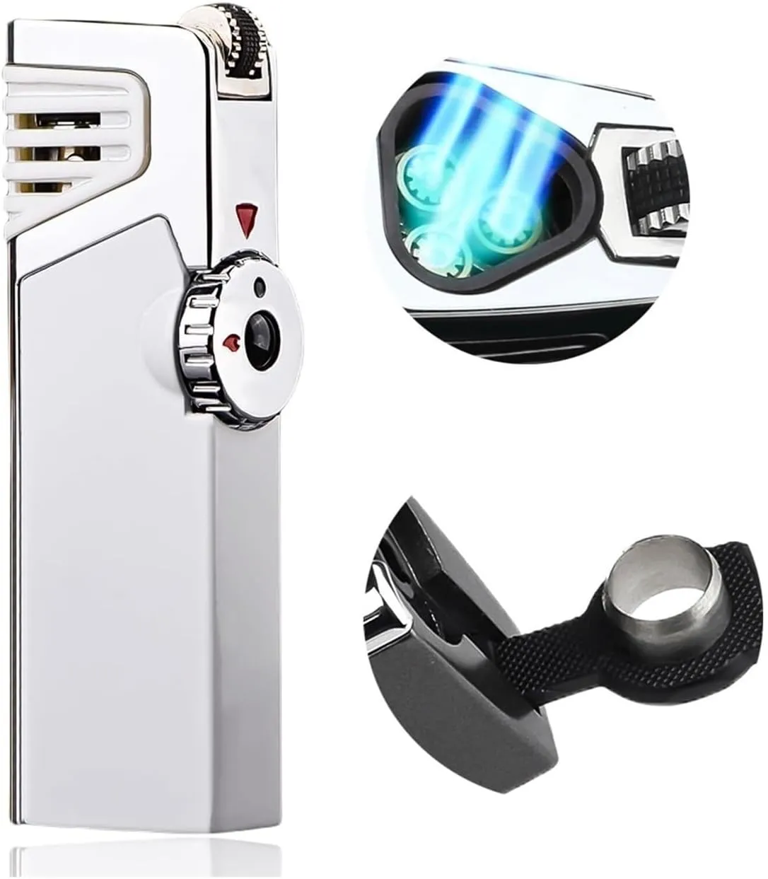 Metal Triple Jet Torch Lighter, Portable Flint Lighter, Rechargeable Jet Lighter, Gift for Men, Suitable for Candle Hiking Gear Lighter(Yellow)