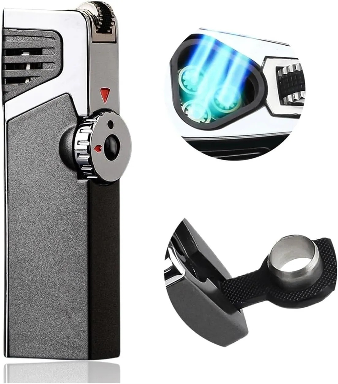 Metal Triple Jet Torch Lighter, Portable Flint Lighter, Rechargeable Jet Lighter, Gift for Men, Suitable for Candle Hiking Gear Lighter(Yellow)