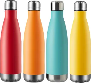 MEWAY 17oz Sport Water Bottle Vacuum Insulated Stainless Steel Sport Water Bottle Leak-Proof Double Wall Cola Shape Water Bottle,Keep Drinks Hot & Cold (4 Pack, MIX)