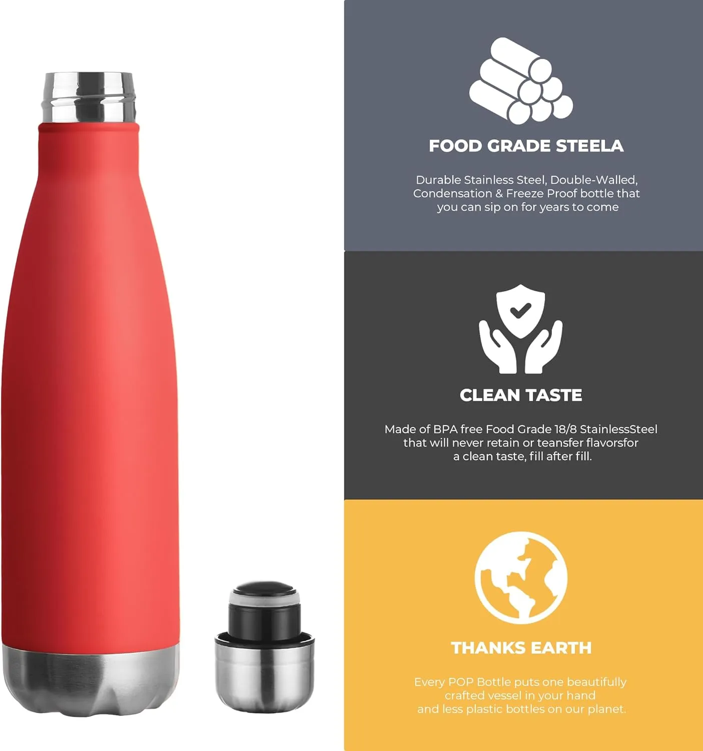 MEWAY 17oz Sport Water Bottle Vacuum Insulated Stainless Steel Sport Water Bottle Leak-Proof Double Wall Cola Shape Water Bottle,Keep Drinks Hot & Cold (4 Pack, MIX)