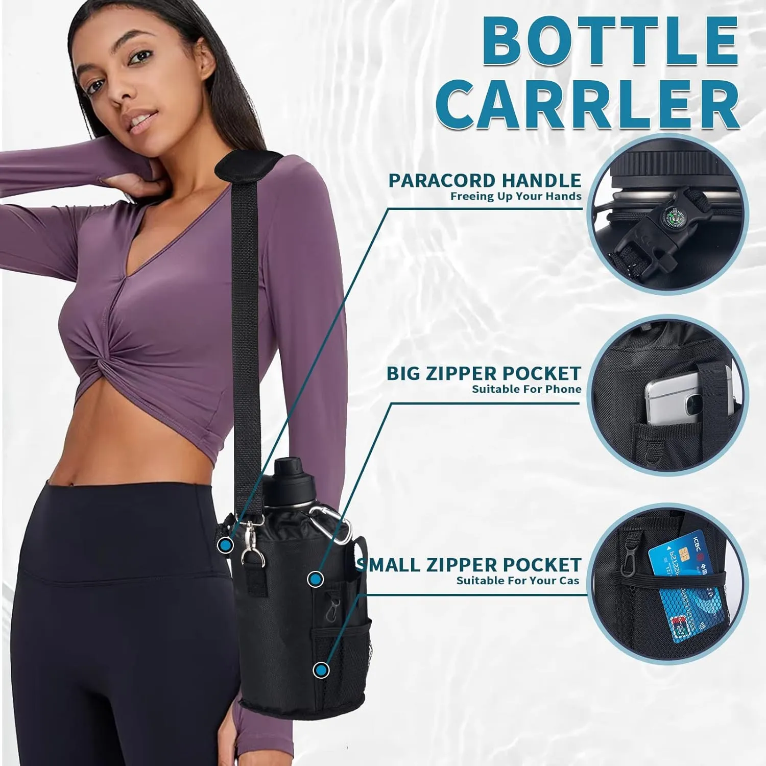 MEZMUT 64oz Insulated Water Bottle with Straw & Spout Lids,Stainless Steel Water Bottle with Paracord Handle,Carrying Bag,Double Vacuum 1.8L Metal Water Jug Thermal Flask Keep Cold 48h/Hot 24h