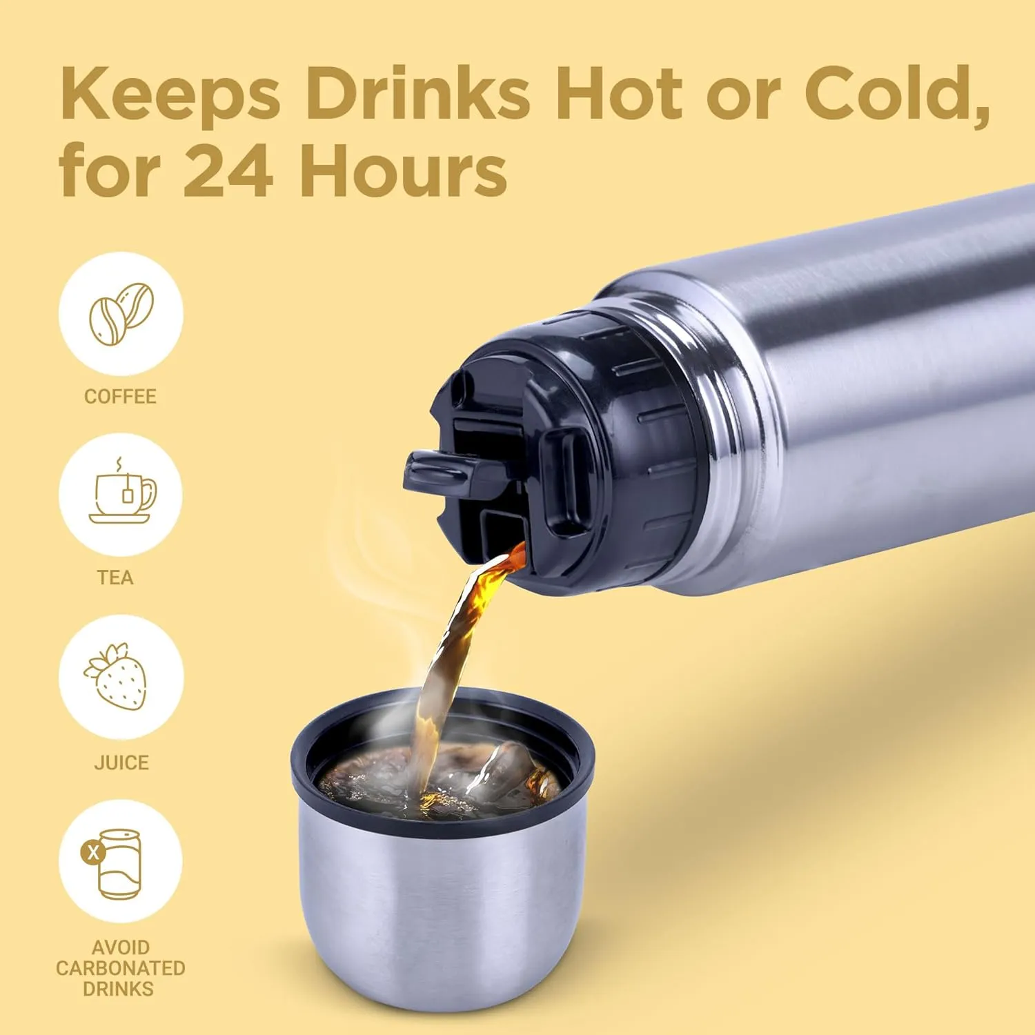 Milton Combo Vacuum Flask for Hot Drink (34 oz & 25 oz), Stainless Steel Double Walled Insulated Water Bottle for 24 Hour Hot and Cold drinks with cover, Thermosteel Flip Lid 1000 and 750 ml