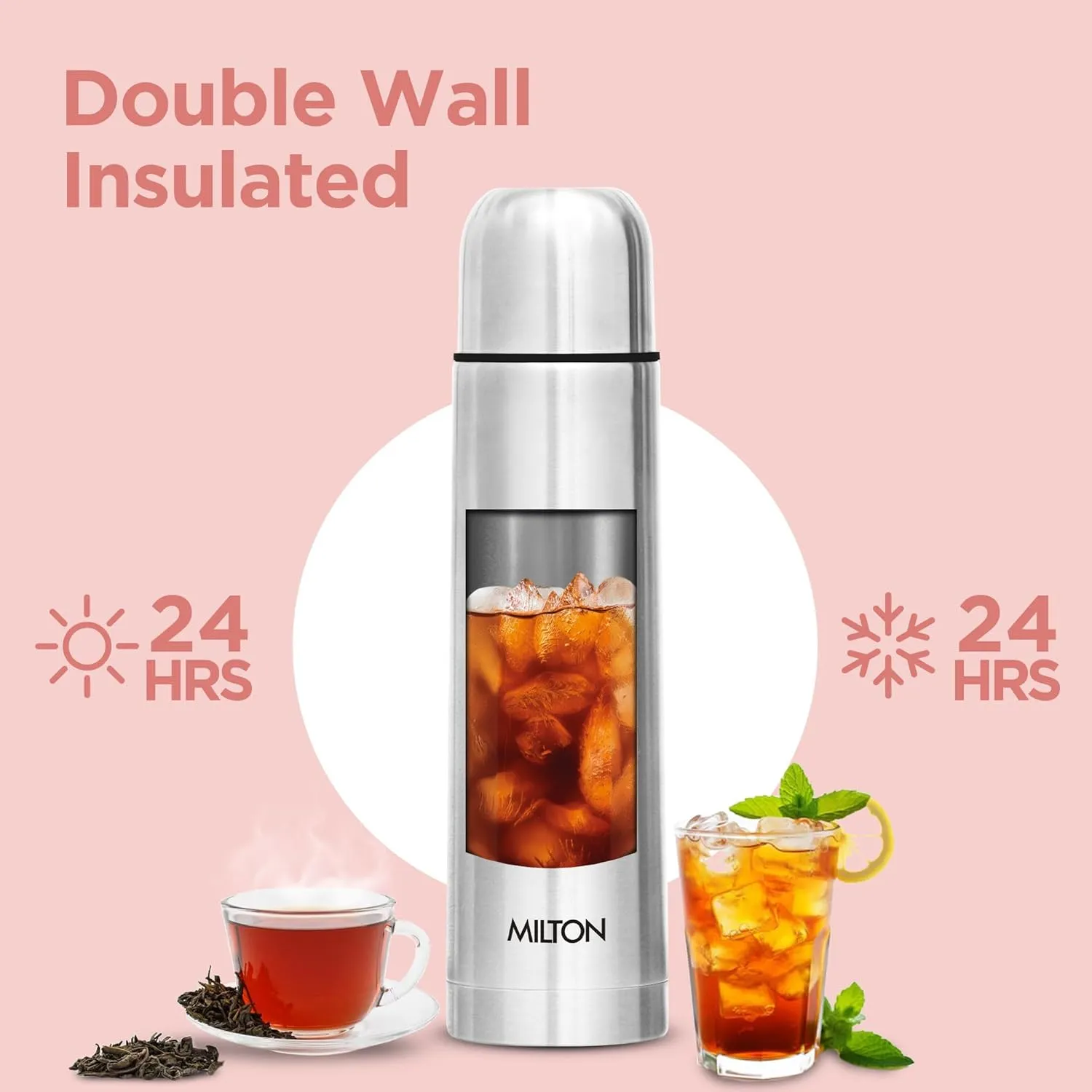 Milton Combo Vacuum Flask for Hot Drink (34 oz & 25 oz), Stainless Steel Double Walled Insulated Water Bottle for 24 Hour Hot and Cold drinks with cover, Thermosteel Flip Lid 1000 and 750 ml
