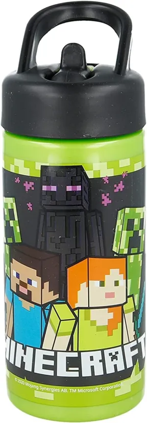 Minecraft Sports Water Bottle with Straw and Built-In Handle 410ml