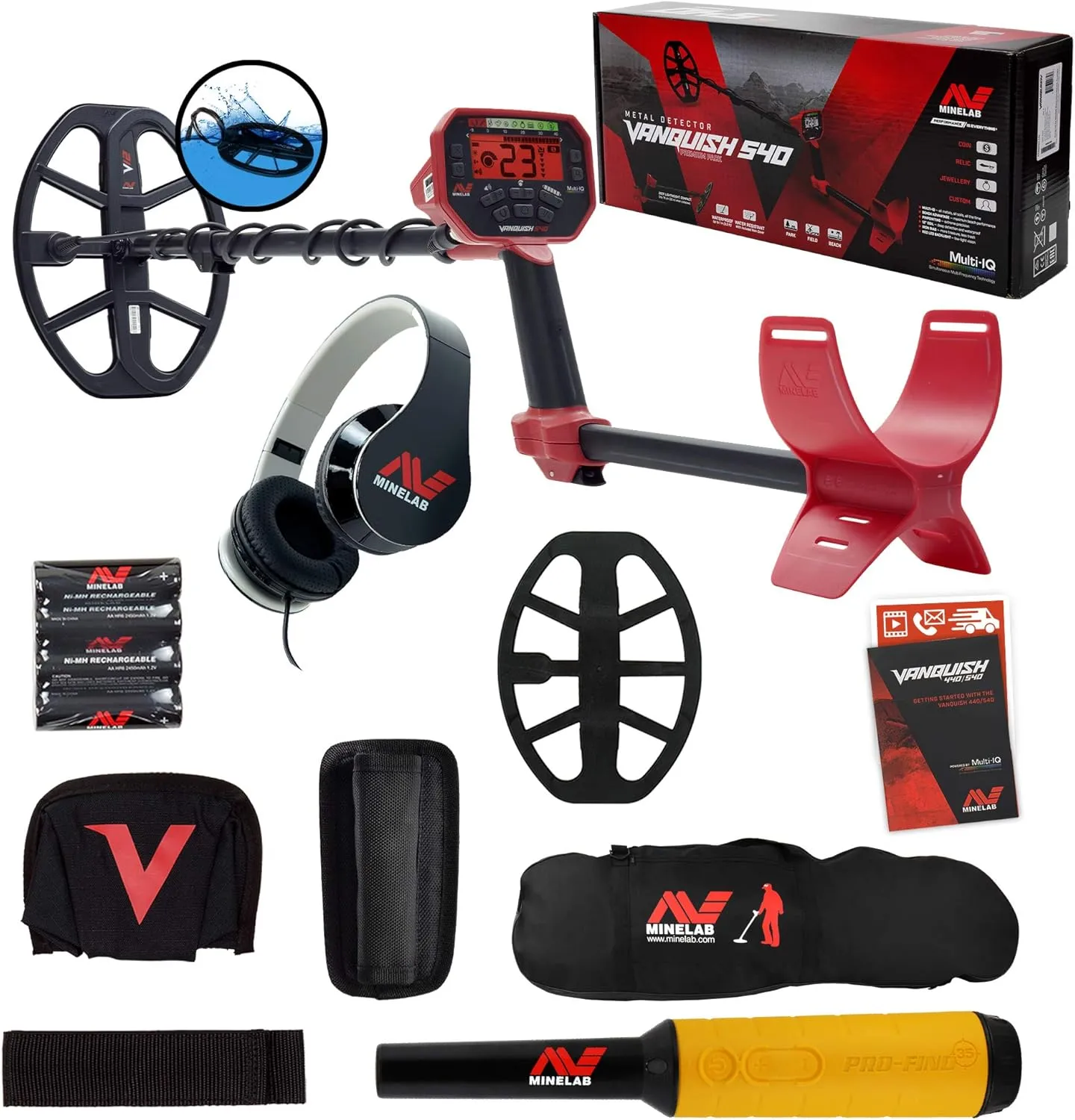 Minelab Vanquish 540 Detector w/ 12 x 9 Coil, Pro-Find 35 Pinpointer & Carry Bag